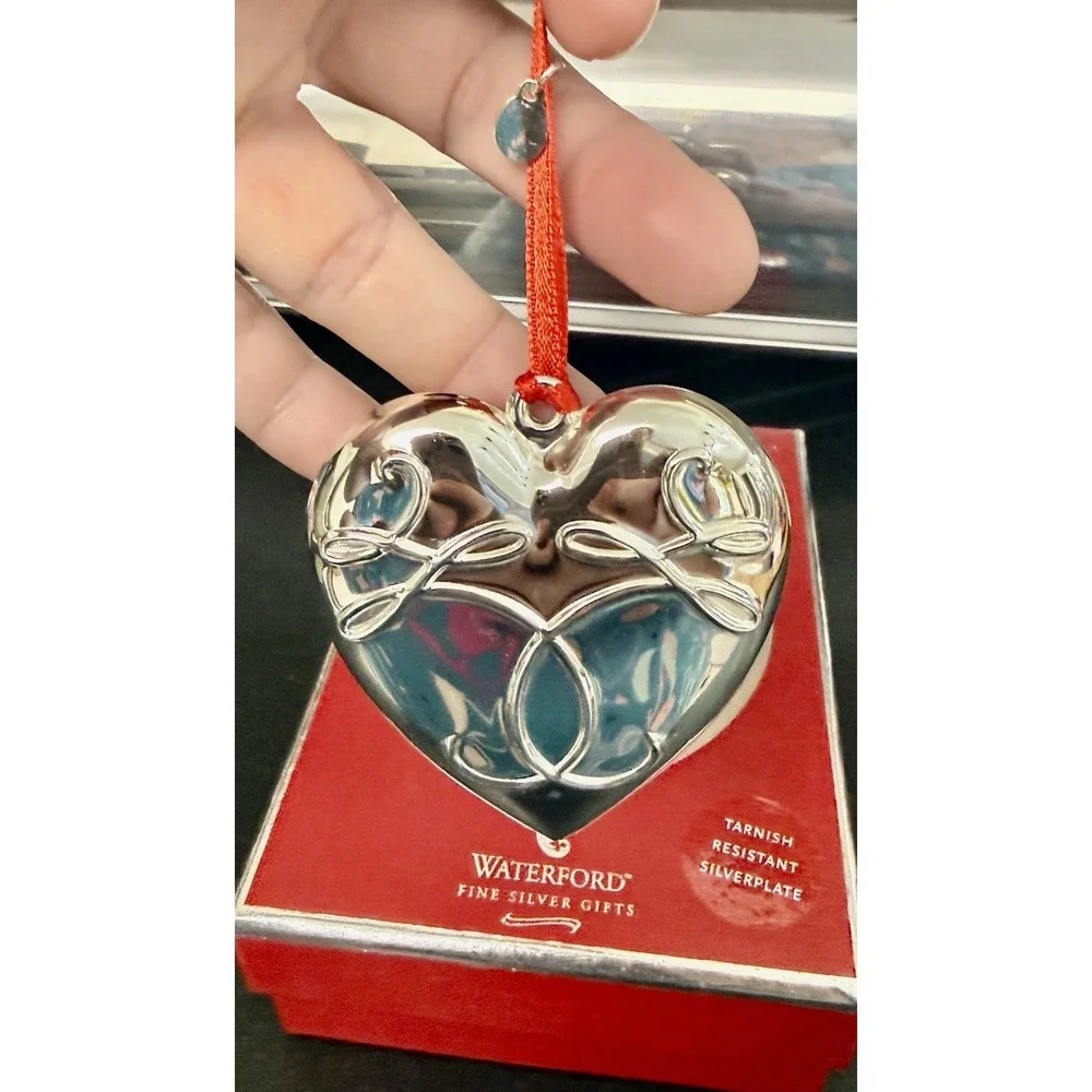 Waterford Fine Silver Gifts Ballet Ribbon Heart Christmas Ornament Silverplate